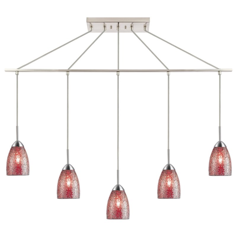 Woodbridge Lighting Venezia 5-Light Glass Linear Pendant in Nickel/Mosaic Red