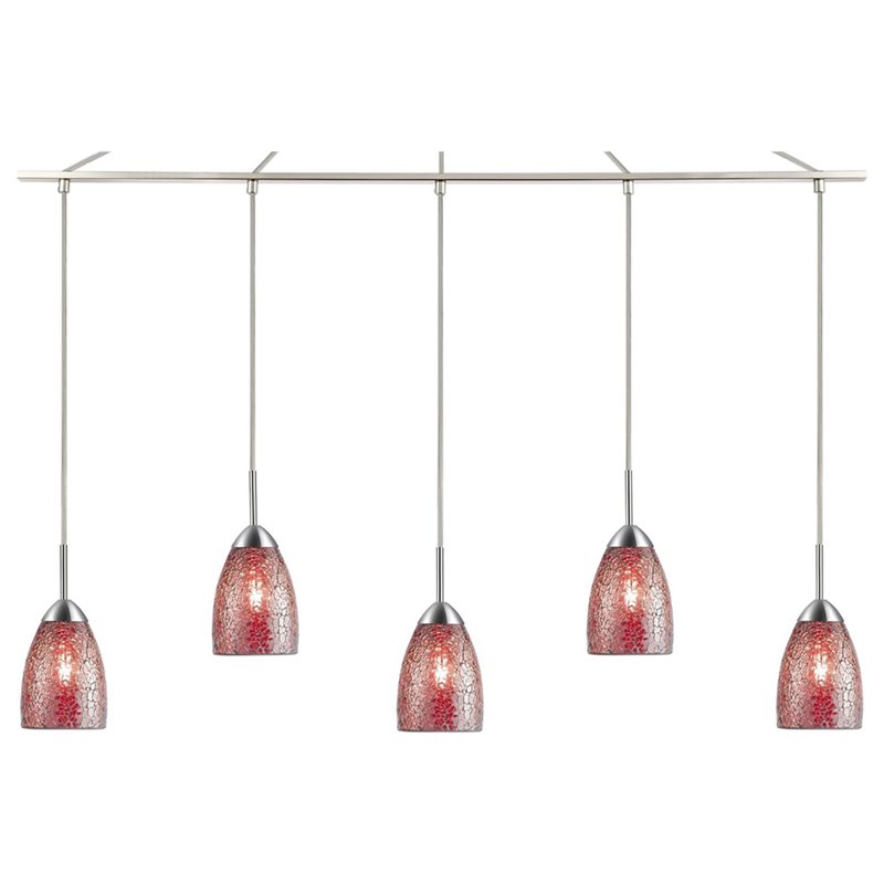 Woodbridge Lighting Venezia 5-Light Glass Linear Pendant in Nickel/Mosaic Red
