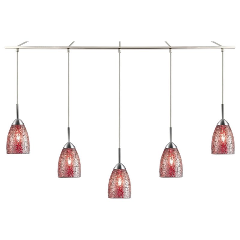 Woodbridge Lighting Venezia 5-Light Glass Linear Pendant in Nickel/Mosaic Red