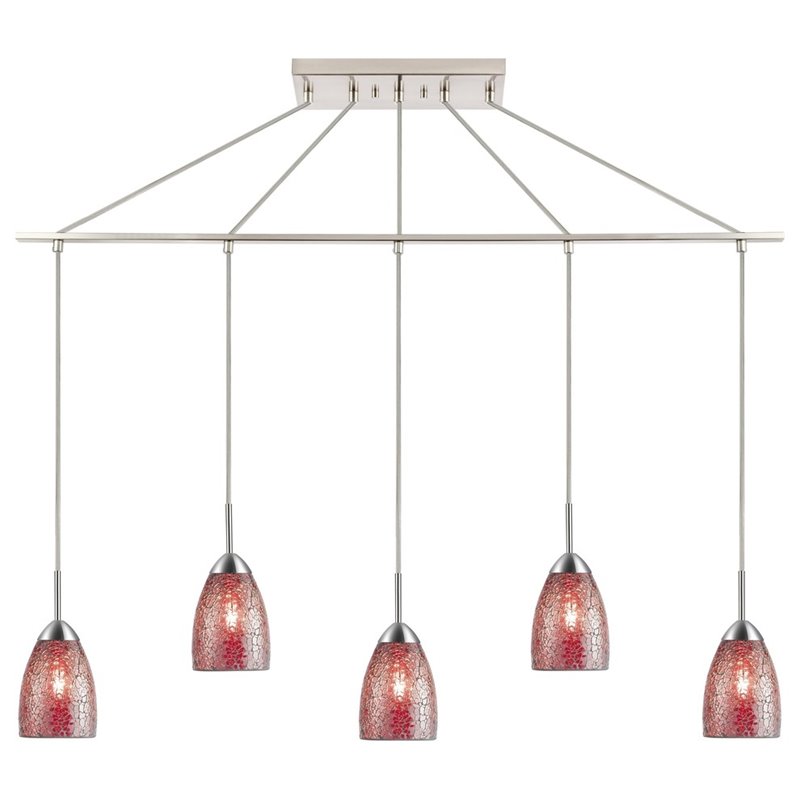Woodbridge Lighting Venezia 5-Light Glass Linear Pendant in Nickel/Mosaic Red