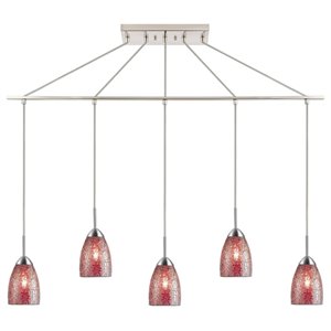 Woodbridge Lighting Venezia 5-Light Glass Linear Pendant in Nickel/Mosaic Red