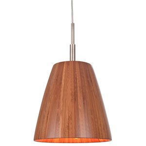 Woodbridge Lighting Sorg 1-Light Bamboo Mini-Pendant in Satin Nickel