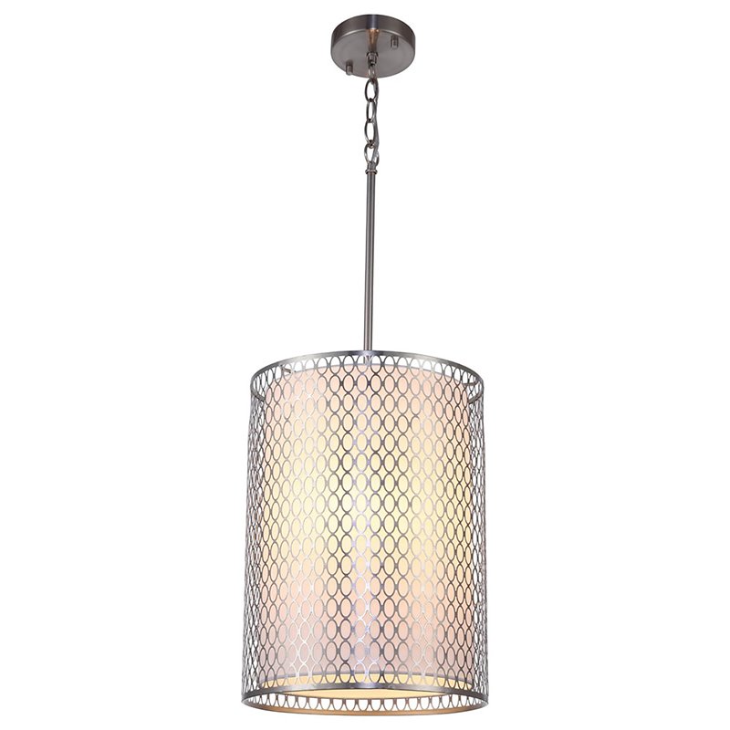 Woodbridge Lighting Spencer 3-Light Metal and Fabric Pendant in Satin Nickel