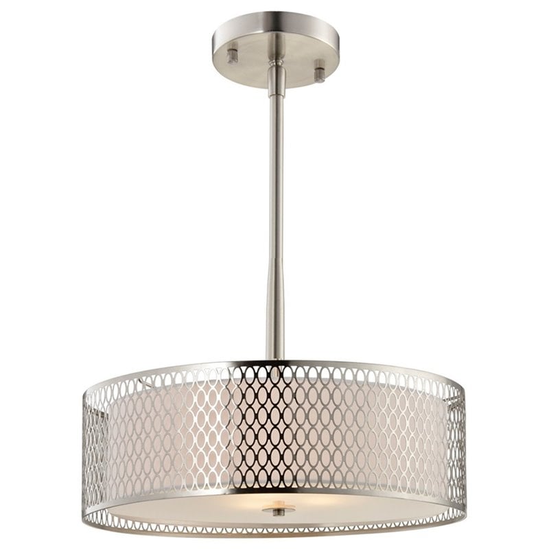 Woodbridge Lighting Spencer 1-Light Metal and Fabric LED Pendant in Satin Nickel