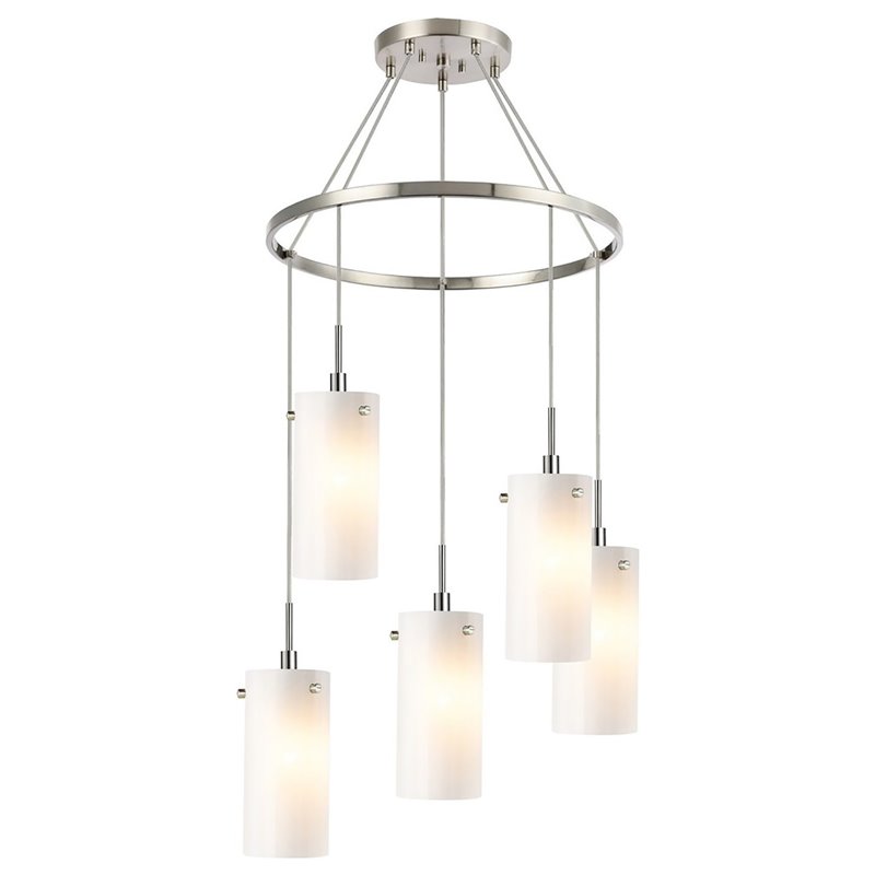 Woodbridge Lighting Tube 5Light Glass Chandelier in Satin Nickel/Faux Opal Cymax Business