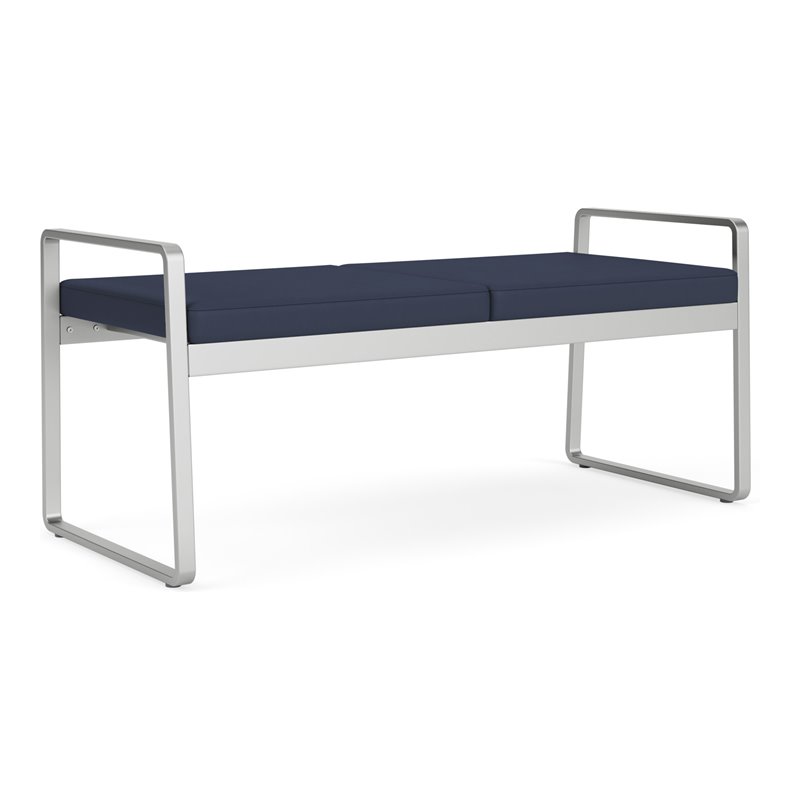 Gansett Reception Waiting Room Healthcare 2-Seat Bench / Silver Steel / Blue