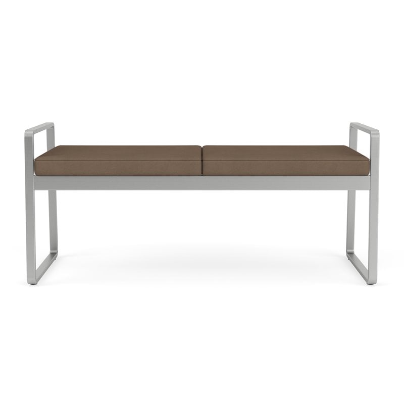 Gansett Reception Waiting Room Healthcare 2-Seat Bench / Silver Steel / Brown