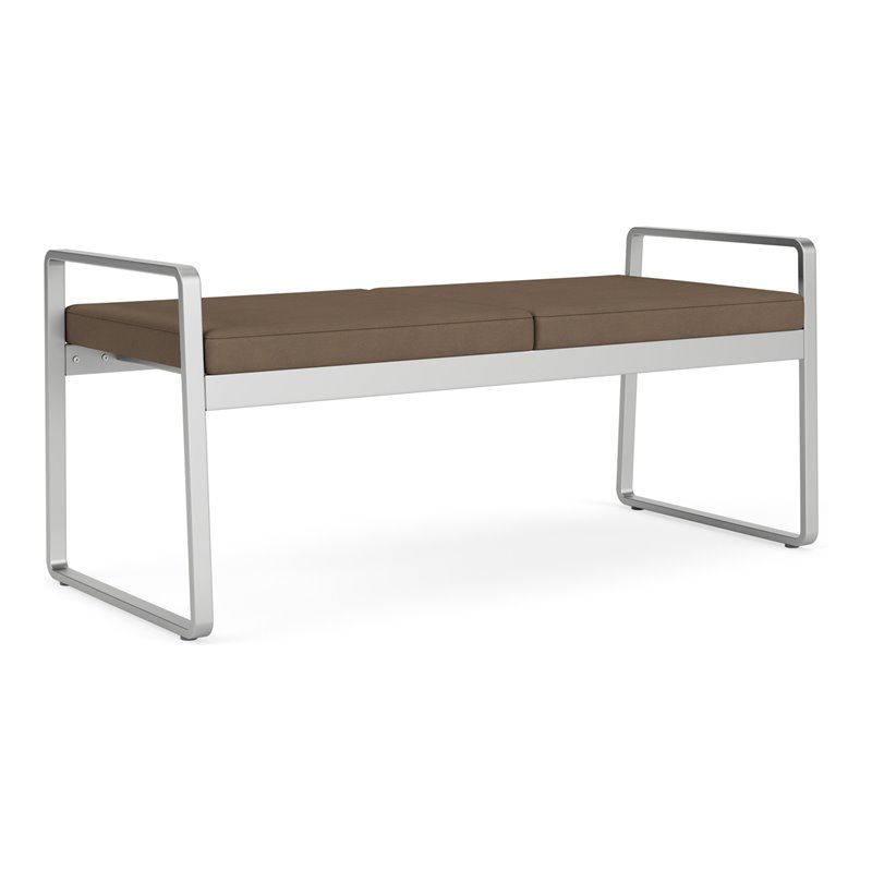 Gansett Reception Waiting Room Healthcare 2-Seat Bench / Silver Steel / Brown