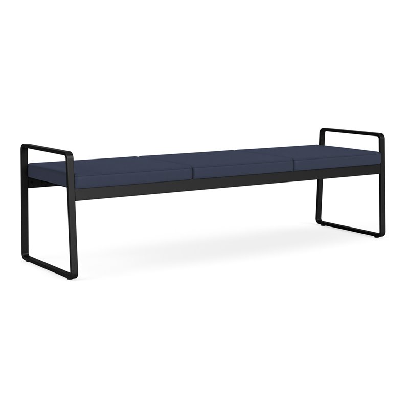 Gansett Reception Waiting Room Healthcare 3-Seat Bench / Black Steel / Blue