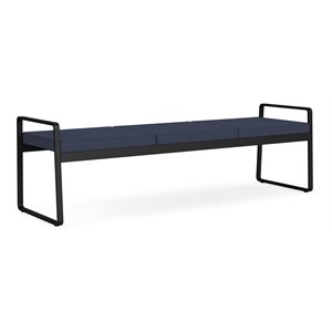 Gansett Reception Waiting Room Healthcare 3-Seat Bench / Black Steel / Blue