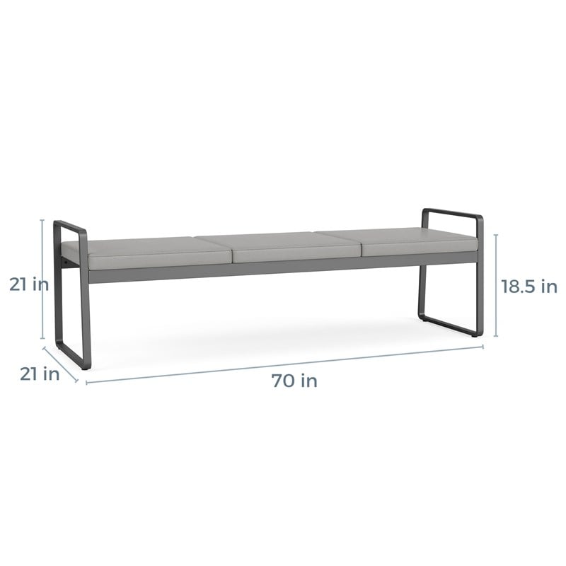 Gansett Reception Waiting Room Healthcare 3-Seat Bench / Black Steel / Black