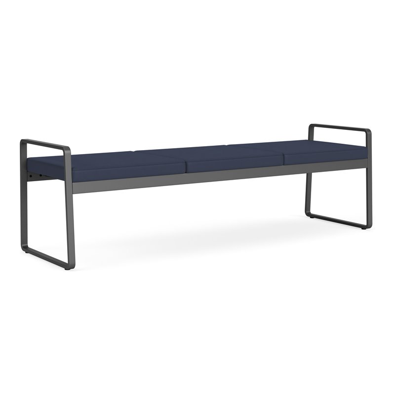 Gansett Reception Waiting Room Healthcare 3-Seat Bench / Charcoal Steel / Blue
