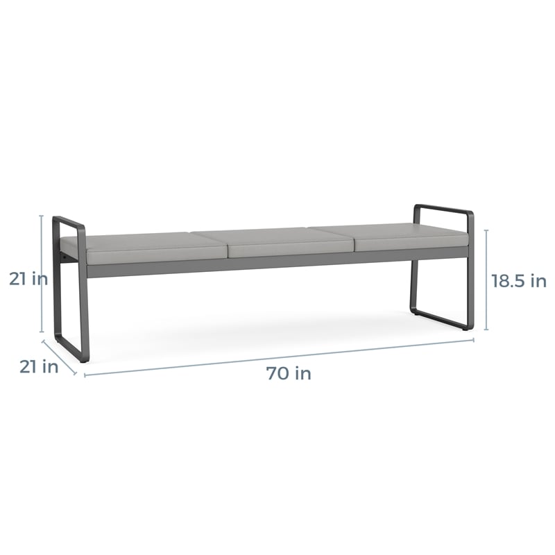 Gansett Reception Waiting Room Healthcare 3-Seat Bench / Charcoal Steel / Brown