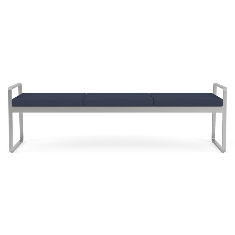 Gansett Reception Waiting Room Healthcare 3-Seat Bench / Silver Steel / Blue