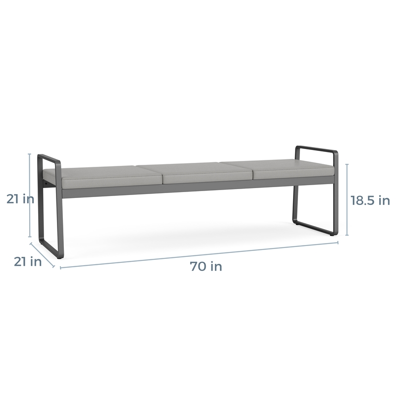 Gansett Reception Waiting Room Healthcare 3-Seat Bench / Silver Steel / Blue