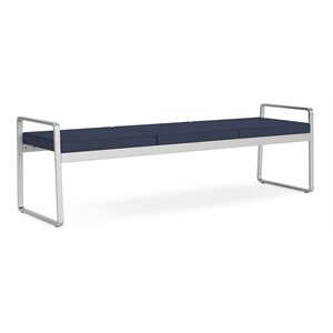 Gansett Reception Waiting Room Healthcare 3-Seat Bench / Silver Steel / Blue