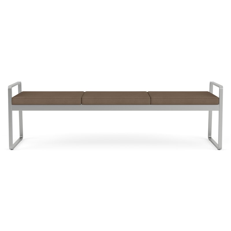 Gansett Reception Waiting Room Healthcare 3-Seat Bench / Silver Steel / Brown