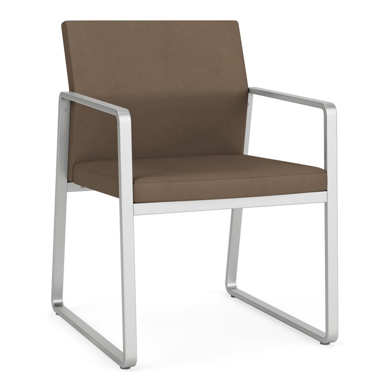 Gansett Reception Waiting Room Healthcare Guest Chair / Silver Steel / Brown