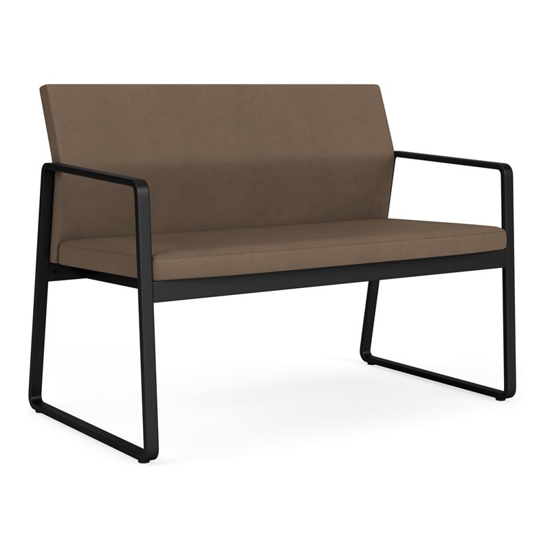 Gansett Reception Waiting Room Healthcare Loveseat / Black Steel / Brown