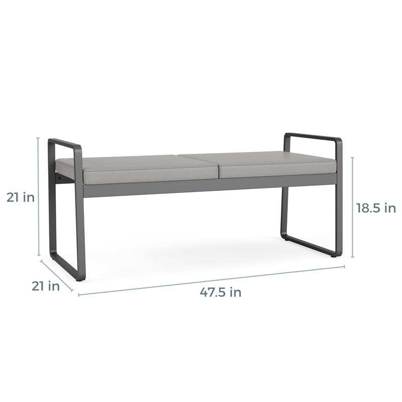 Gansett Reception Waiting Room Healthcare 2-Seat Bench / Black Steel / Brown