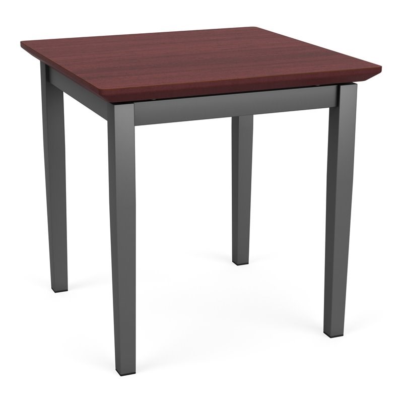 Lenox Steel Reception Waiting Room End Table / Charcoal Steel / Mahogany