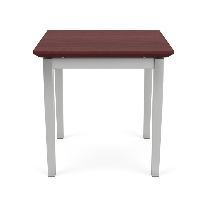Lenox Steel Reception Waiting Room End Table / Silver Steel / Mahogany