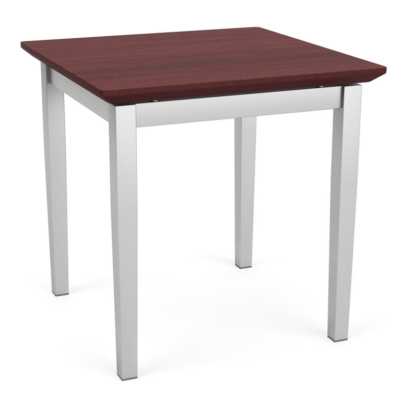 Lenox Steel Reception Waiting Room End Table / Silver Steel / Mahogany