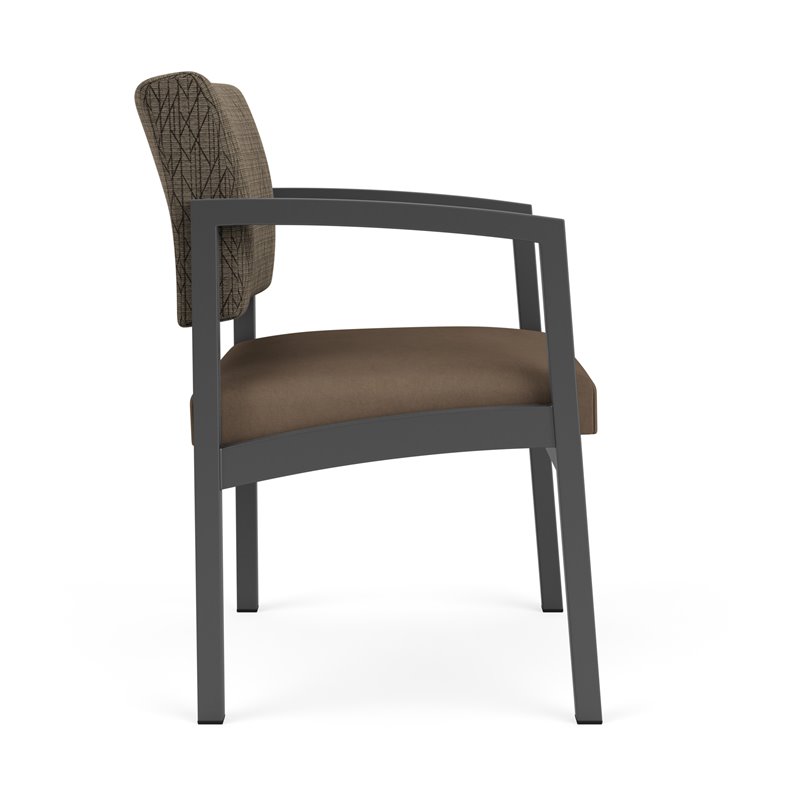 Lenox Steel Reception Waiting Oversize Chair / Charcoal Steel / Brown / Brown