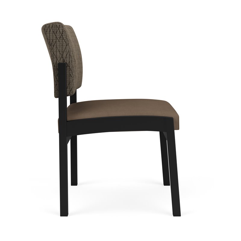 Lenox Steel Reception Waiting Armless Guest Chair / Black Steel / Brown / Brown