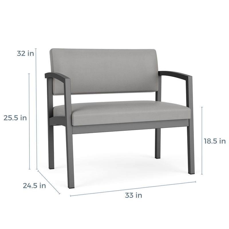 Lenox Steel Reception Waiting Bariatric Chair / Black Steel / Light Gray