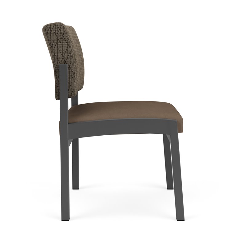 Lenox Steel Reception Armless Guest Chair / Charcoal Steel / Brown / Brown