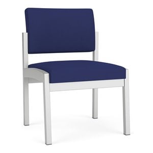 lesro lenox steel fabric armless guest chair in silver/open house cobalt