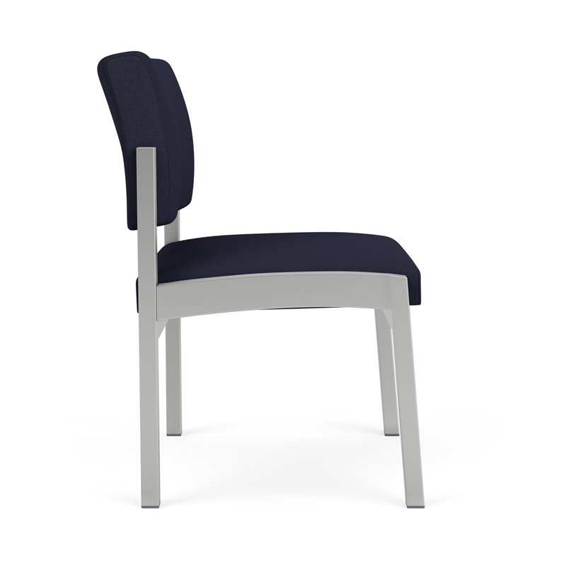 Lenox Steel Reception Waiting Armless Guest Chair / Silver Steel / Navy Blue