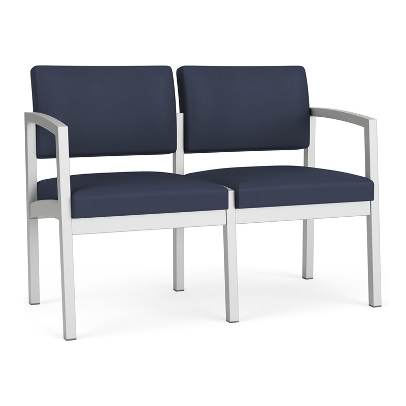 Lenox Steel Reception Waiting Room Healthcare Loveseat / Silver Steel / Blue
