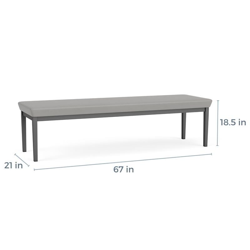 Lenox Steel Reception Waiting Room 3-Seat Bench / Black Steel / Light Gray