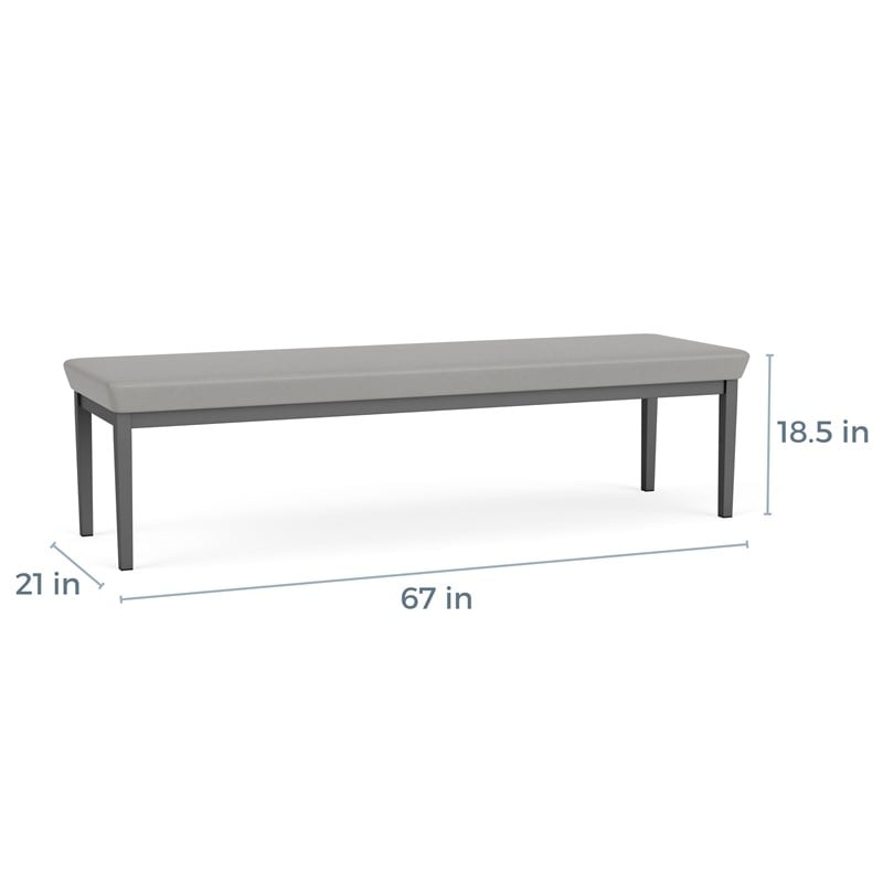 Lenox Steel Reception Waiting Room 3-Seat Bench / Silver Steel / Black