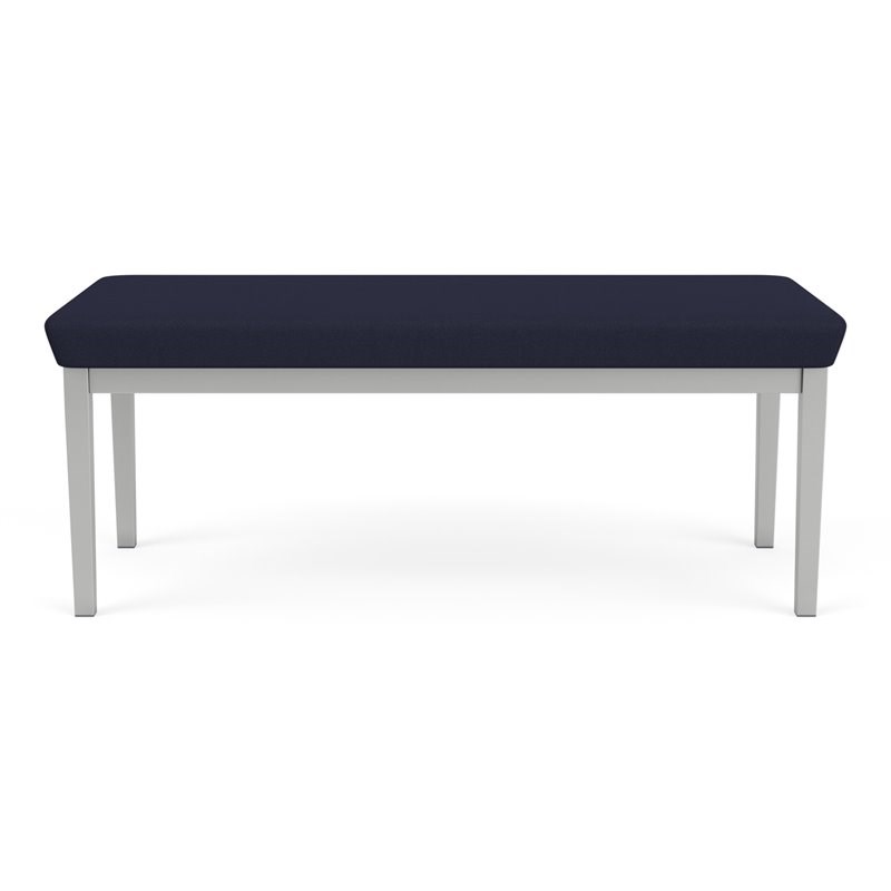 Lenox Steel Reception Waiting Room 2-Seat Bench / Silver Steel / Navy Blue