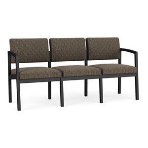 lesro lenox steel modern fabric 3-seat sofa in black/adler peppercorn