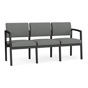 Lenox Steel Reception Waiting Room 3-Seat Sofa / Black Steel / Light Gray