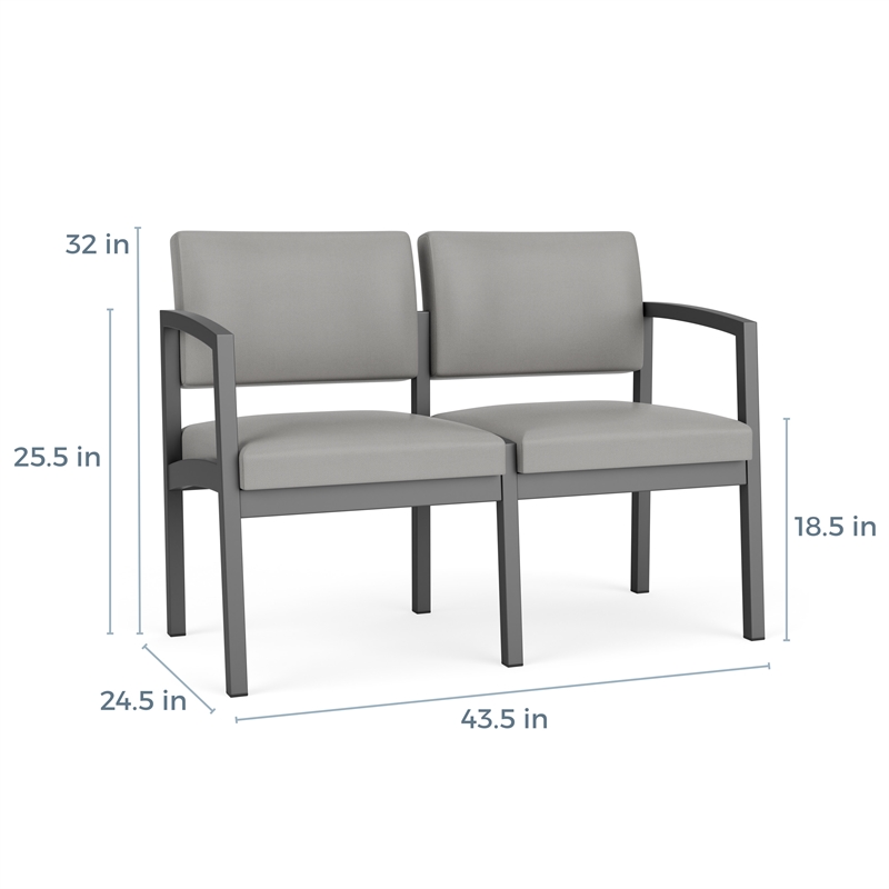 Lenox Steel Reception Waiting Room Healthcare Loveseat / Charcoal Steel / Blue