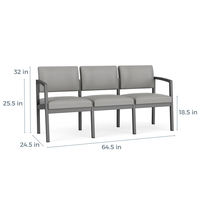 Lenox Steel Reception Waiting Room 3-Seat Sofa / Charcoal Steel / Blue