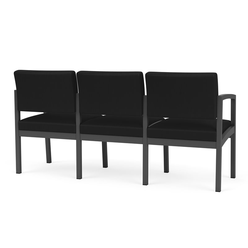 Lenox Steel Reception Waiting Room 3-Seat Sofa / Charcoal Steel / Black