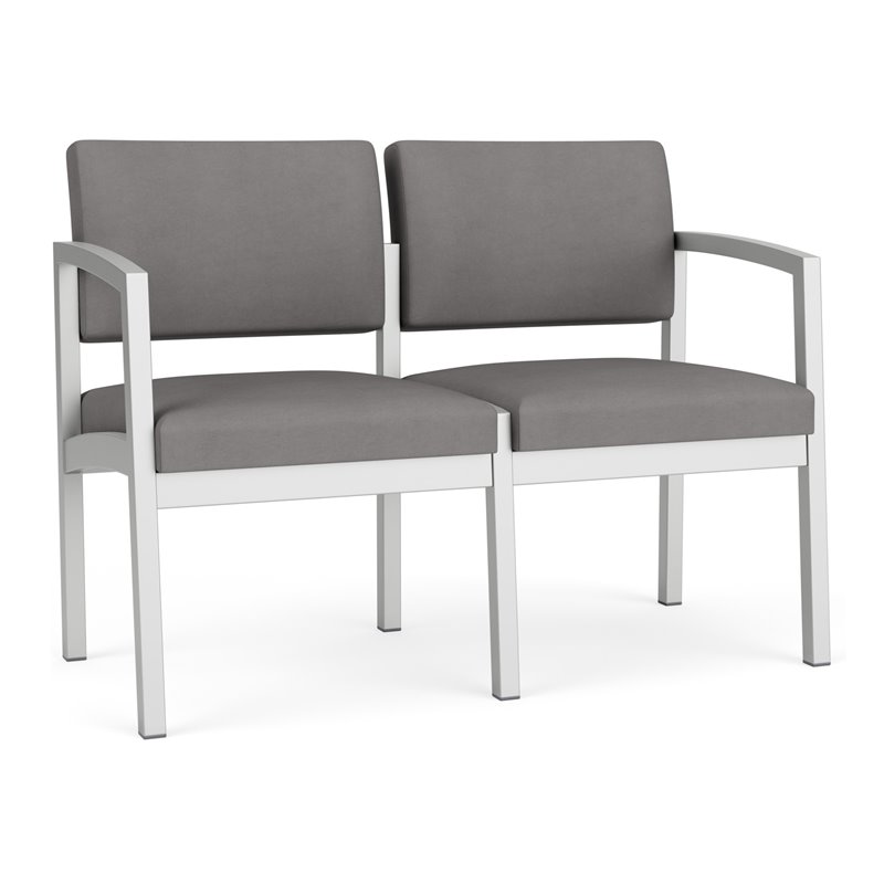 Lenox Steel Reception Waiting Room Loveseat / Silver Steel / Light Gray