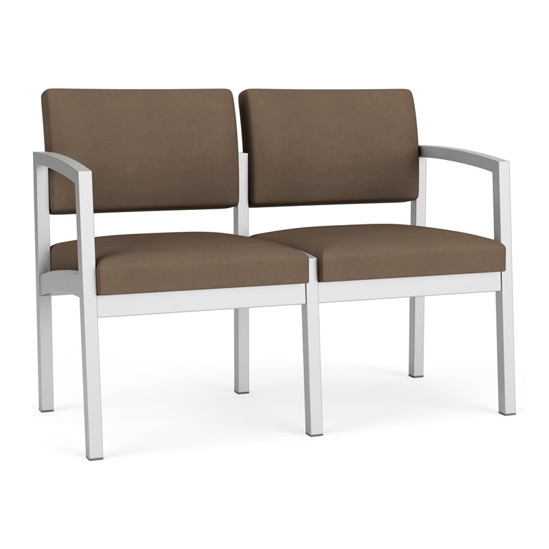 Lenox Steel Reception Waiting Room Healthcare Loveseat / Silver Steel / Brown