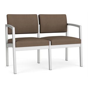Lenox Steel Reception Waiting Room Healthcare Loveseat / Silver Steel / Brown