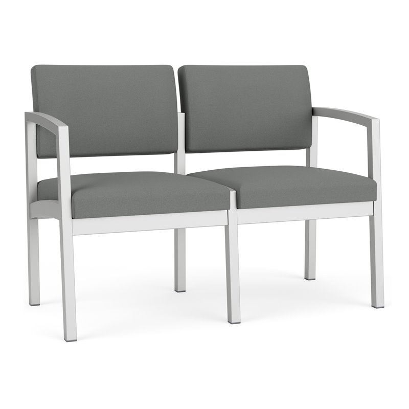 Lenox Steel Reception Waiting Room Loveseat / Silver Steel / Light Gray