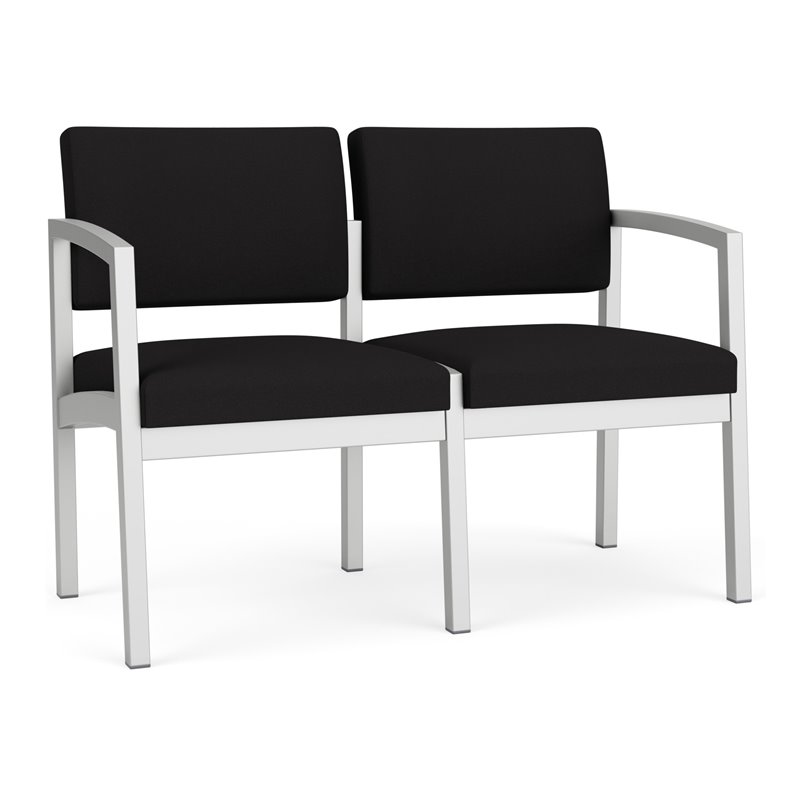 Lenox Steel Reception Waiting Room Healthcare Loveseat / Silver Steel / Black