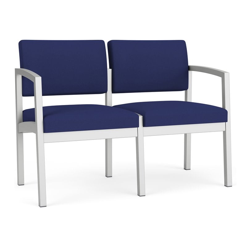 Lenox Steel Reception Waiting Room Healthcare Loveseat / Silver Steel / Blue