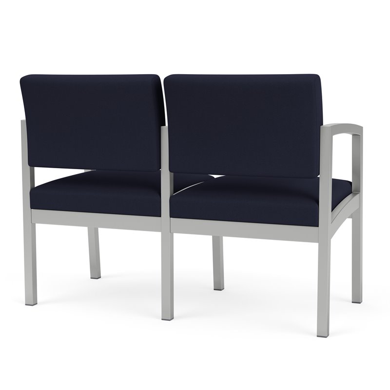 Lenox Steel Reception Waiting Room Loveseat / Silver Steel / Navy Blue