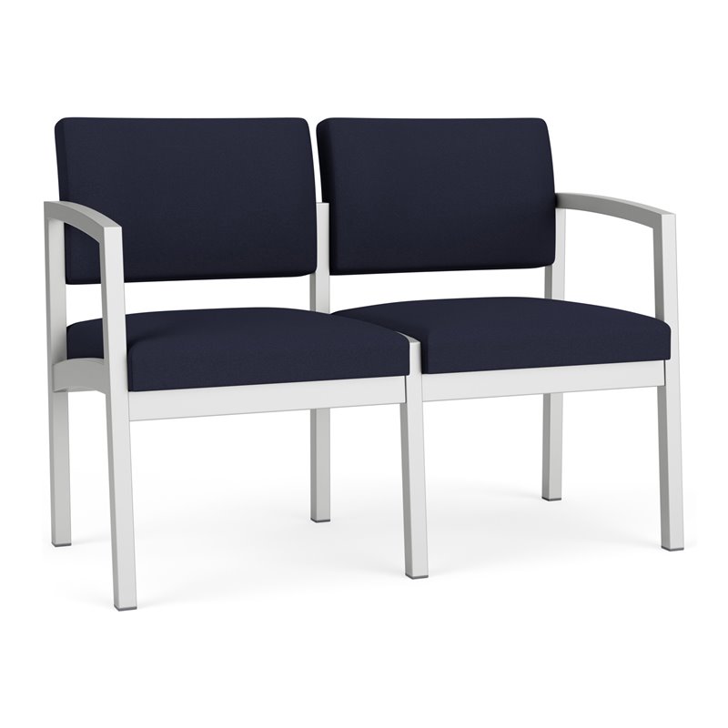 Lenox Steel Reception Waiting Room Loveseat / Silver Steel / Navy Blue